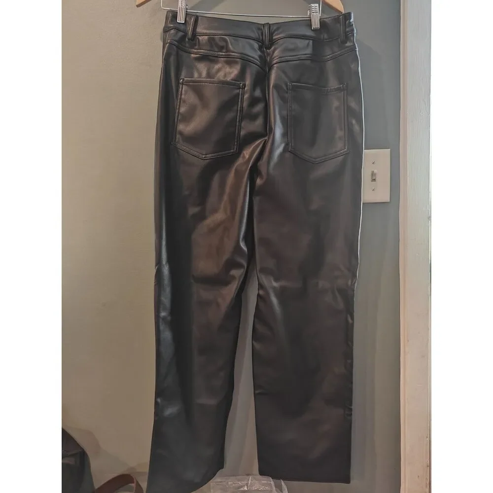 Asos design faux leather straight leg trousers in black uk 14 us 10 - Picture 2 of 2